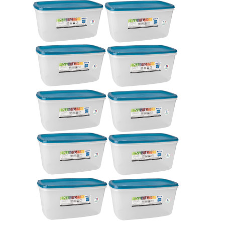Lot de 10 boîtes alimentaires 5,5L rectangulaires - Fabriqué en France - Lave-vaisselle, micro-ondes, congélateur