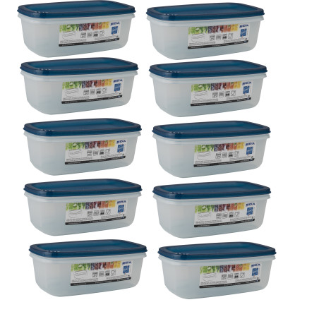 Lot de 10 boîtes alimentaires 1,5L rectangulaires - Fabriqué en France - Lave-vaisselle, micro-ondes, congélateur