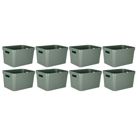 Lot de 8 bacs de rangements 30L Plastique Fabriqués en France - Vert Sauge décor Stone