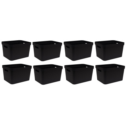 Lot de 8 bacs de rangements 30L Plastique Fabriqués en France - Noir décor Stone