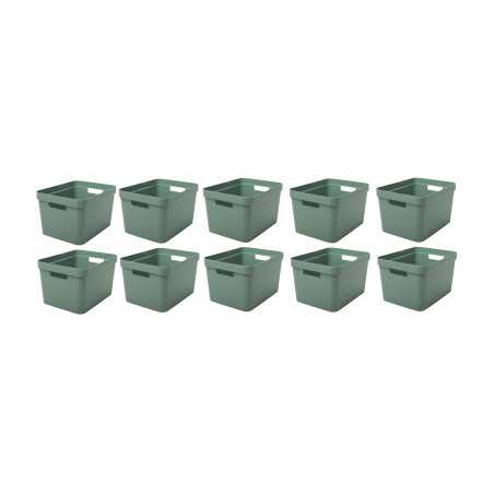 Lot de 10 bacs de rangements 18L Plastique Fabriqués en France - Vert Sauge décor Stone