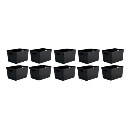 Lot de 10 bacs de rangements 18L Plastique Fabriqués en France - Noir décor Stone
