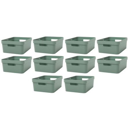 Lot de 10 bacs de rangements 12L Plastique Fabriqués en France - Vert Sauge décor Stone