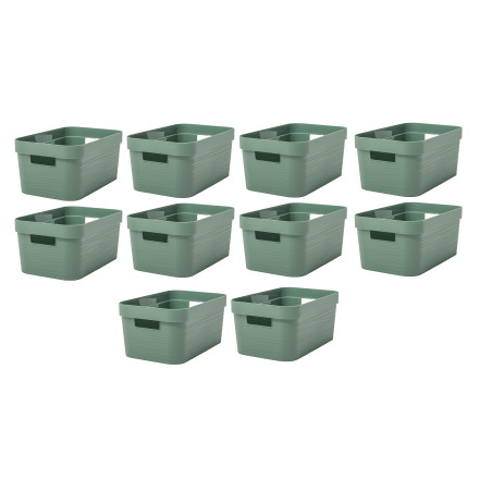 Lot de 10 bacs de rangements 6L Plastique Fabriqués en France - Vert Sauge décor Stone