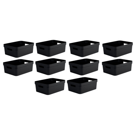 Lot de 10 bacs de rangements 6L Plastique Fabriqués en France - Noir décor Stone