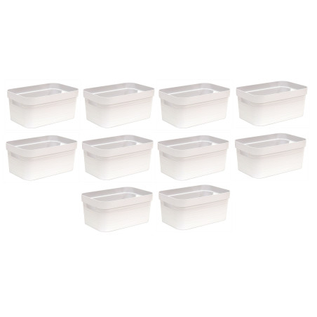 Lot de 10 bacs de rangements 6L Plastique Fabriqués en France - Blanc cérusé décor Stone