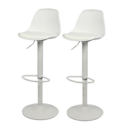 Lot de 2 tabourets de bar réglables blancs - Pied métal - Design moderne