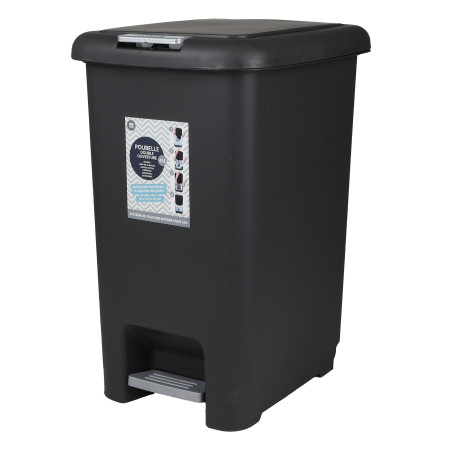 Poubelle 45L double ouverture - Pédale + bouton poussoir - Noir