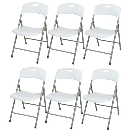 Lot de 6 chaises pliantes blanches pour réceptions - Structure renforcée - Usage intérieur / extérieur