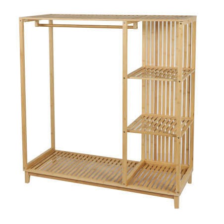 Penderie bambou 3 étagères + Barre penderie - 120 x 47,5 x H128 cm