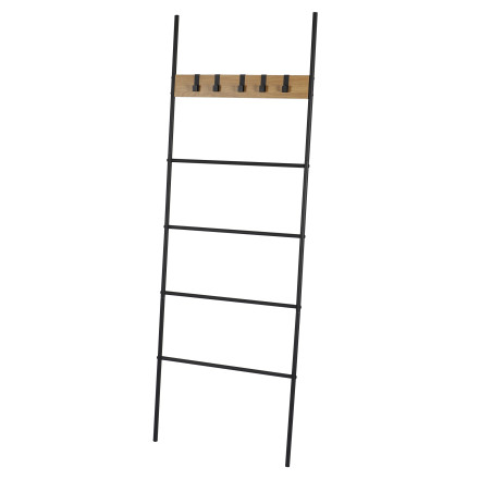 Échelle porte-serviettes 4 niveaux + 5 patères - L 60 x H 177 cm