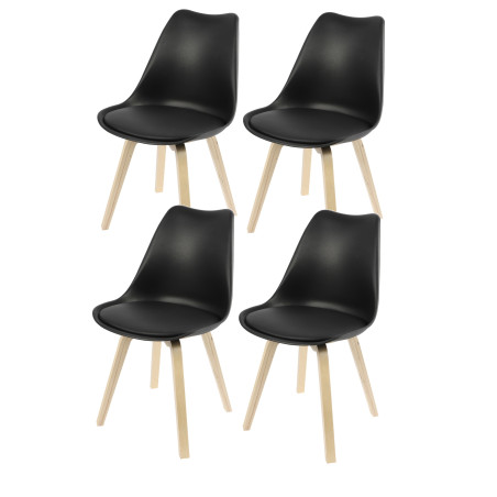 Lot de 4 Chaises style épuré avec coussin - L 45 x l 58 x H 82 cm - Noir