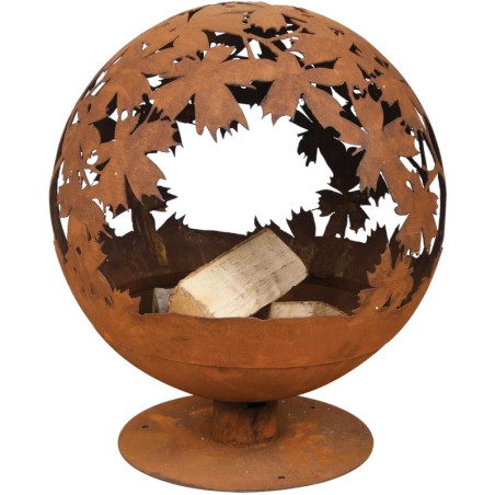 Brasero Rond Rouillé avec Feuilles Coupées au Laser - Métal Marron - 55,8 x 58 x H 65,2 cm