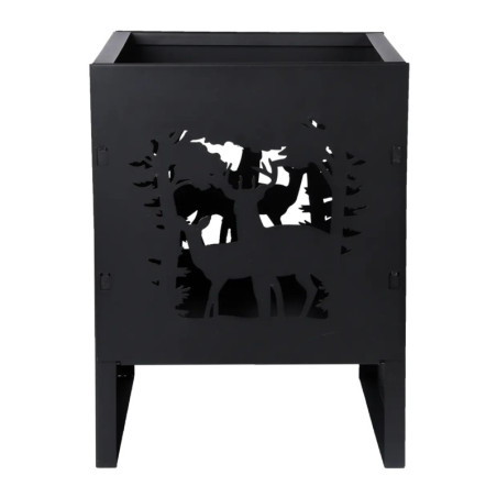 Brasero Carré avec Cerfs - Métal Noir - 30,4 x 30 x H 40,3 cm