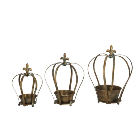 Set de 3 jardinières forme Couronne en Métal Vieilli