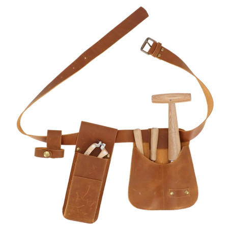 Ceinture de Jardin Cuir avec Poches - Marron - 126 x 4,8 x H 26,5 cm