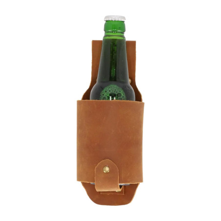 Porte-Bouteille en Cuir Pour Ceinture - Marron - 8,4 x 7,2 x H 22 cm