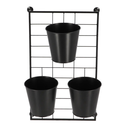 Support Mural avec Pots - Métal Noir - 35,2 x 23,5 x H 56,6 cm