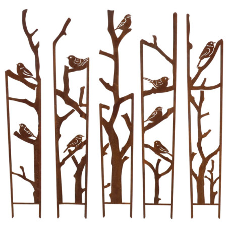 Treillis en 5 Parties Oiseaux S - Métal Marron - 87 x 1,5 x H 117,2 cm