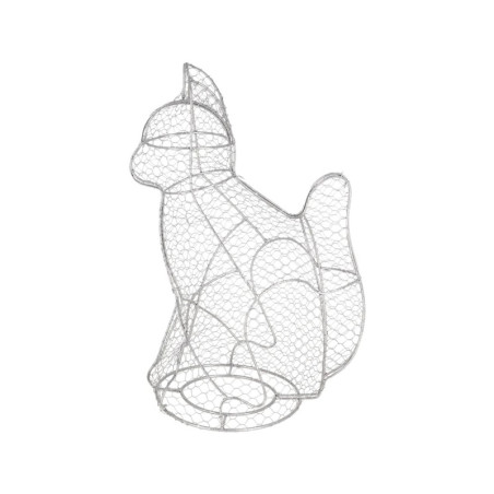 Topiaire Forme Chat - Métal d'Argent - 18,7 x 28 x H 39,5 cm