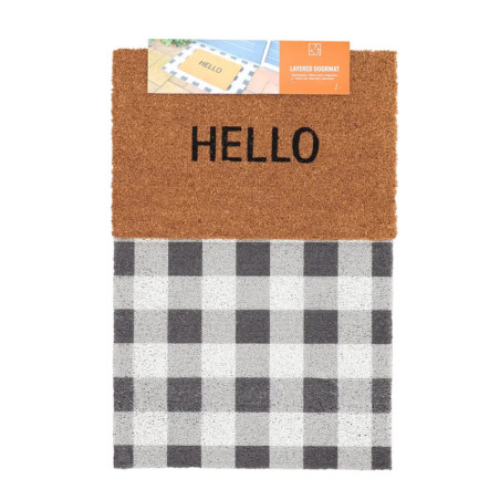 Paillasson + Dessous de Tapis Motifs Carreaux - Hello - 90,5 x 60,3 x H 2,1 cm