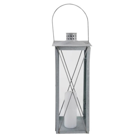 Lanterne Classique Zinc Patiné L - Gris - 20 x 20 x H 63,5 cm