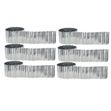 Lot de 6 x 5m soit 30ml de Bordure de Pelouse Ondulée Enroulée - Métal d'Argent - H 14 cm