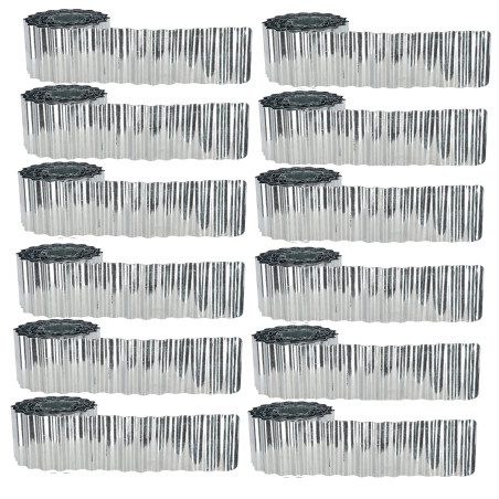 Lot de 12 x 5m soit 60ml de Bordure de Pelouse Ondulée Enroulée - Métal d'Argent - H 14 cm