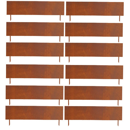 Lot de 12 Bordures de Jardin Hautes Corten soit 12m60 - Métal Marron - 1260 x H 35 cm