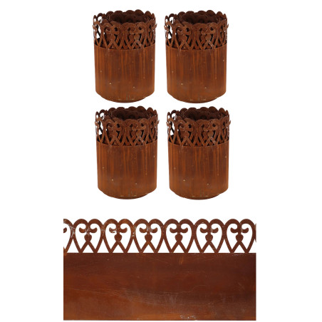 Lot de 4 Bordures de 4,8m soit 19,2 mètres linéaires de Bordures Rouillées - Métal Marron - 1920 x H 20 cm