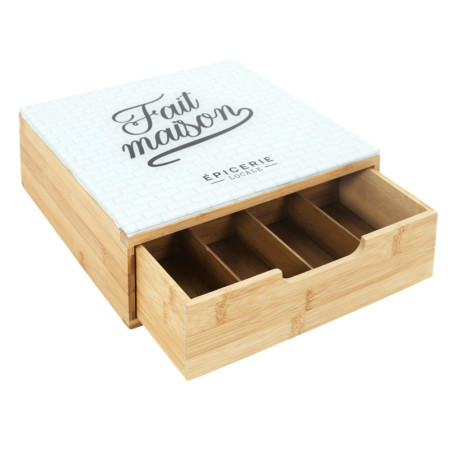 Tiroir Range Capsules de Café Universel - Boite Bois et Verre 30 x 30 cm x H 10 cm - Plateau verre