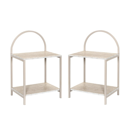 Lot de 2 Chevets Arche Bois et Métal 40 x 30 x 63 cm Tables de Nuit 2 Niveaux Rangement Chambre