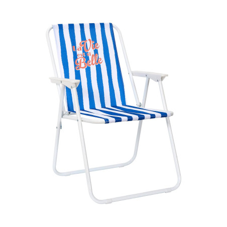 Chaise Ultra Pliante d'Extérieur à Rayures Bayadère - Bleu - 44 x 52 x 75 cm