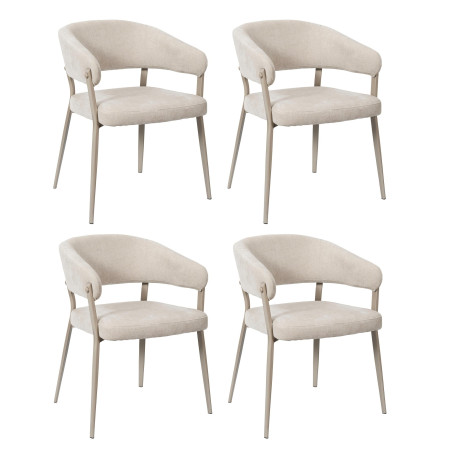 Lot de 4 Fauteuils Beige Tissu Pieds Métal 55 x 55 x 78 cm - Assise Confort