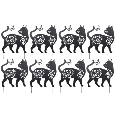 Lot de 8 Décorations de Jardin Chat en Métal Noir à Planter 52 x 65 cm
