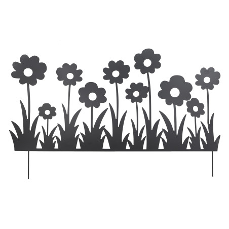 Bordure Décorative de Jardin en Métal Noir à Planter 111 x H 65 cm - Motif Fleurs