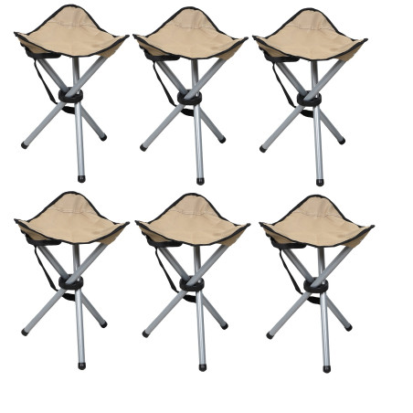 Lot de 6 Tabourets Trépied Pliants pieds Acier - Beige