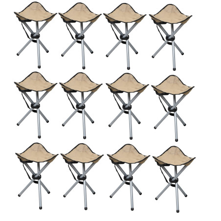 Lot de 12 Tabourets Trépied Pliants pieds Acier - Beige