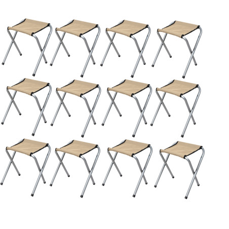 Lot de 12 Tabourets Pliants Aluminium Compact - Beige