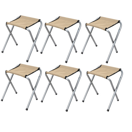 Lot de 6 Tabourets Pliants Aluminium Compact - Beige