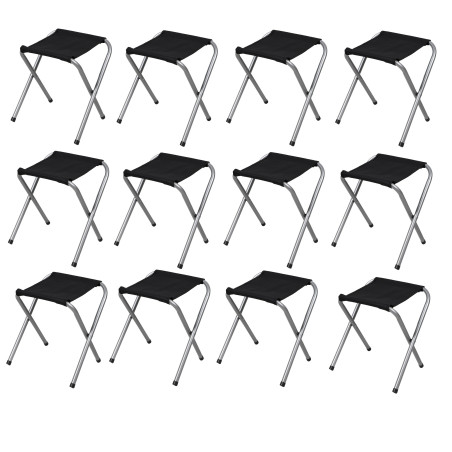 Lot de 12 Tabourets Pliants Aluminium Compact - Noir