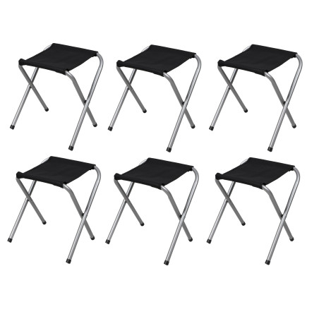 Lot de 6 Tabourets Pliants Aluminium Compact - Noir