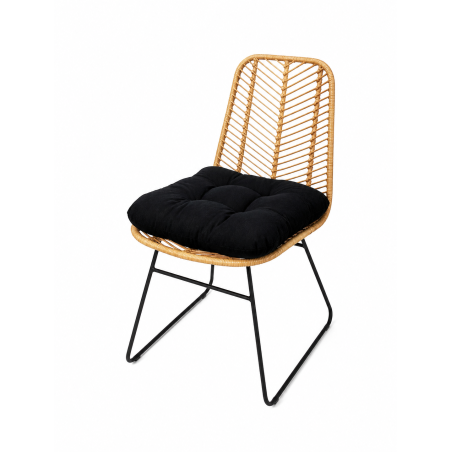 Chaise en rotin "EverDeen" - Beige - Chaise pour Extérieur ou Intérieur - Pieds en métal noir - L 60 x P 45 x H 90 cm
