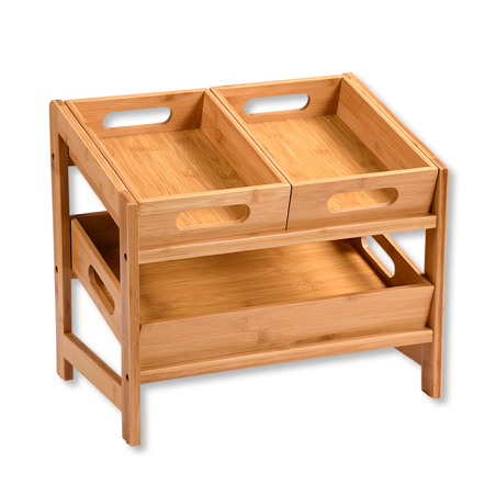 Étagère de cuisine bambou - 3 bacs amovibles - 39.5 x 26 x 34.5 cm