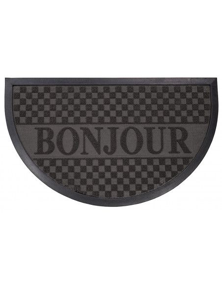 Tapis d'entrée demi-lune - 45 x 75 cm - Bonjour - Noir