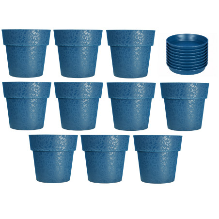 Lot de 10 pots de fleurs 15cm Fabriqués en France + Soucoupes assorties - Bleu