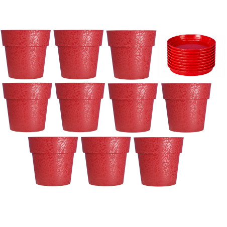 Lot de 10 pots de fleurs 15cm Fabriqués en France + Soucoupes assorties - Rouge