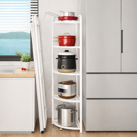 Etagère Métallique de Stockage d'angle 5 Niveaux H 156 cm x D 35 cm - Blanc - Pied Réglable - Toutes Pièces