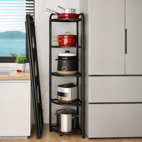 Etagère Métallique de Stockage d'angle 5 Niveaux H 156 cm x D 35 cm - Noir - Pied Réglable - Toutes Pièces