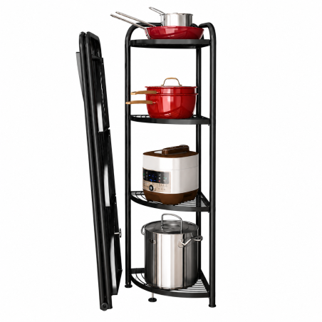 Etagère Métallique de Stockage d'angle 4 Niveaux H 156 cm x D 35 cm - Noir - Pied Réglable - Toutes Pièces